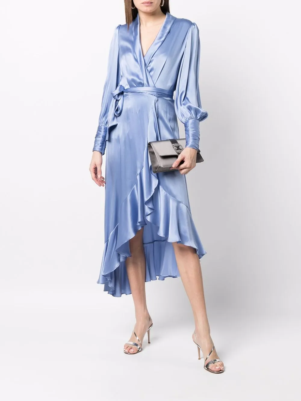 Manolo Blahnik Capri satijnen clutch - Grijs