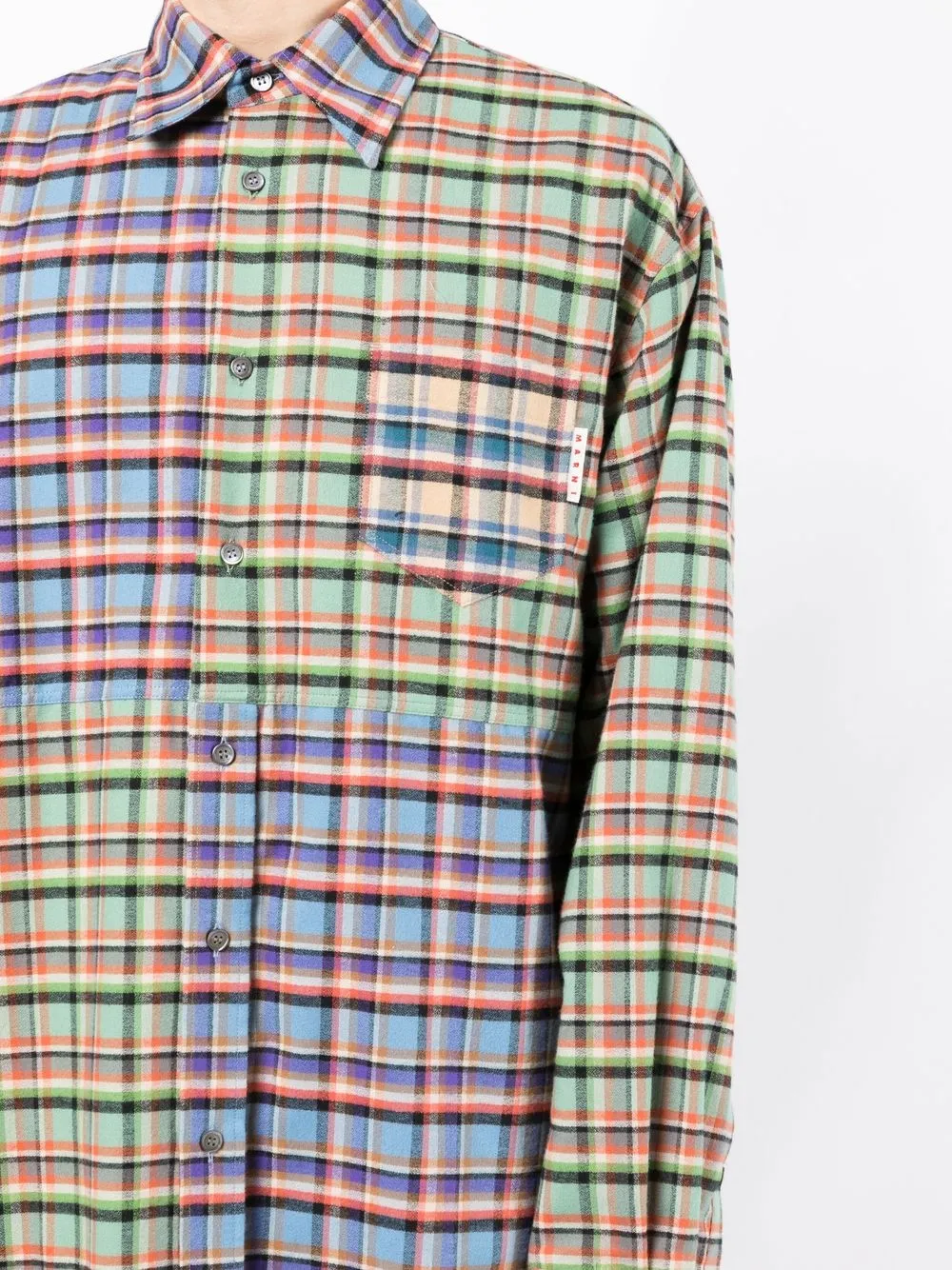 Shop Marni Colour-block Checked Shirt In Purple