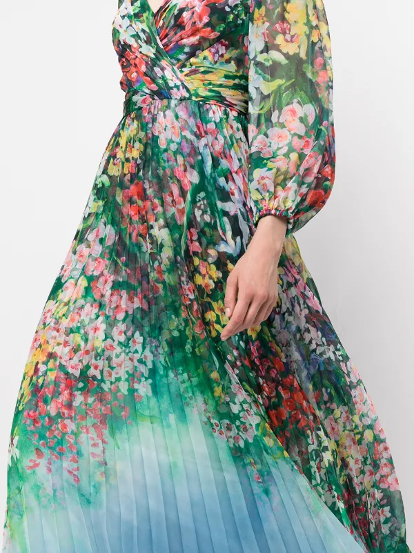 Marchesa Notte Floral Long Sleeve Gown 