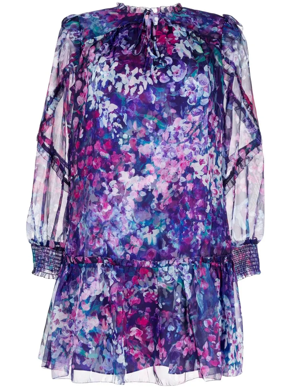 Marchesa Notte vestido manga larga con estampado floral - Morado