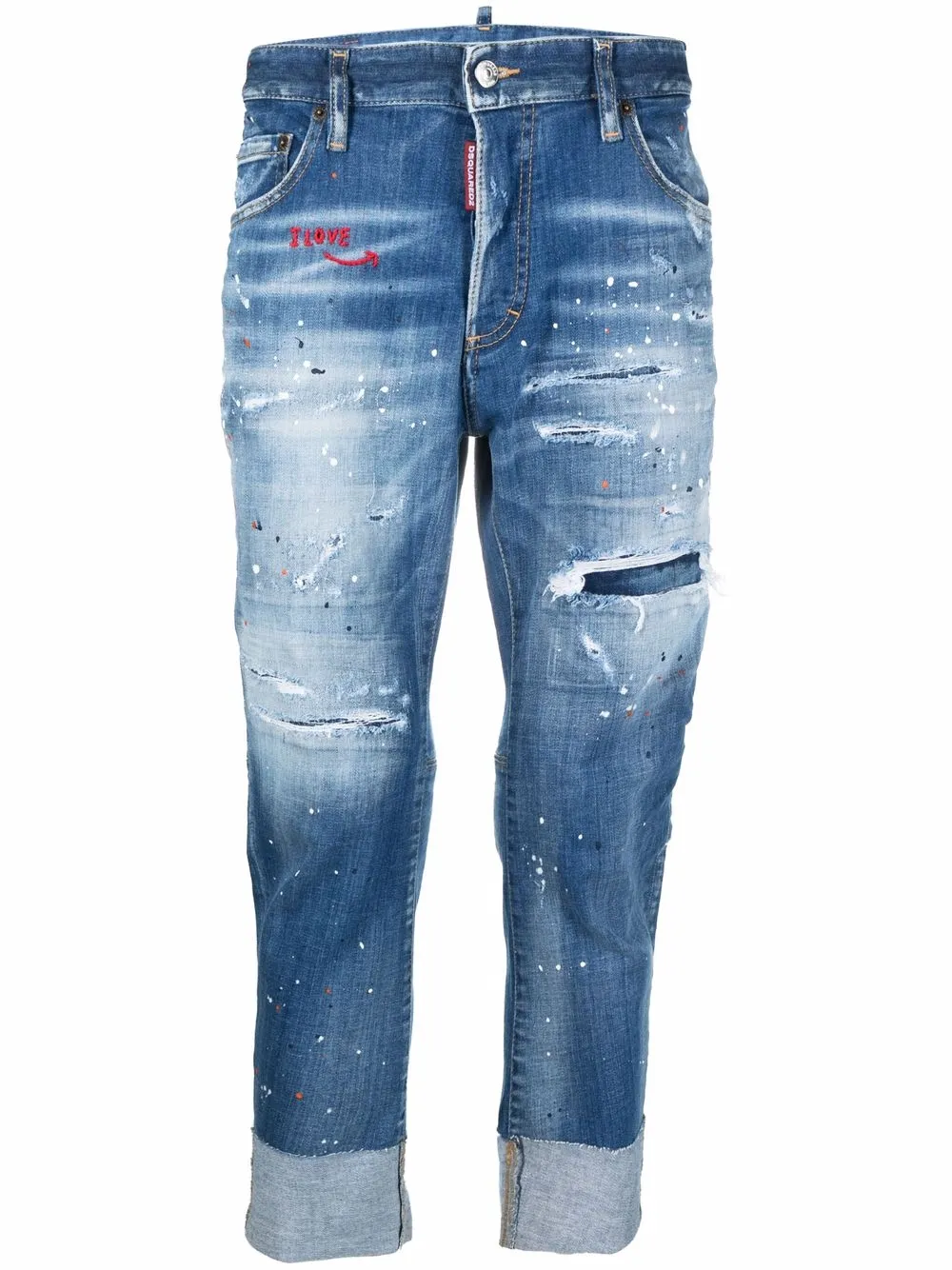 

Dsquared2 distressed paint-splatter cropped jeans - Blue