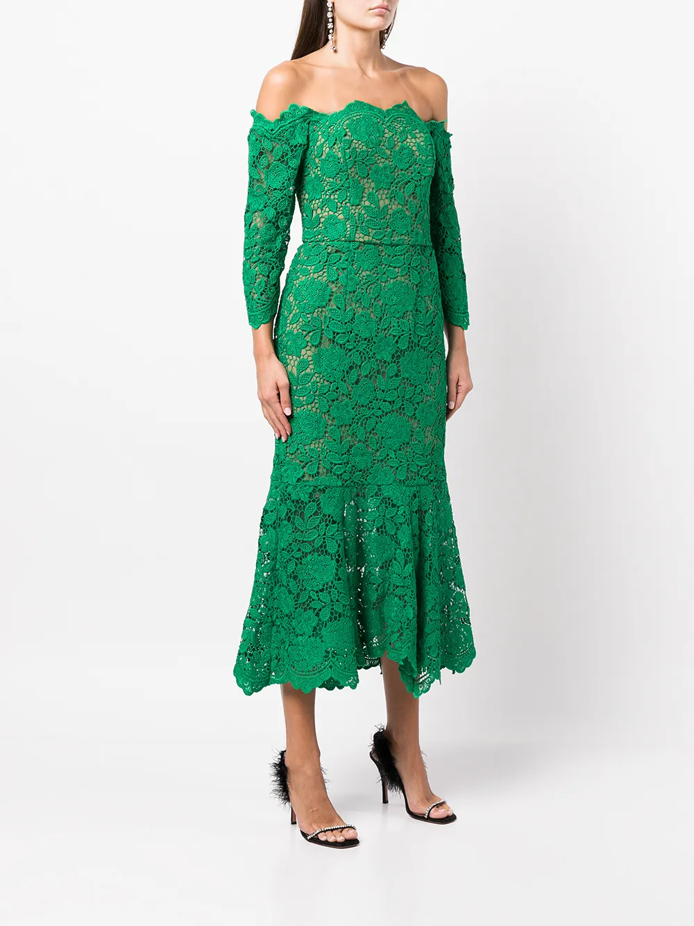 Marchesa notte cold online shoulder lace cocktail dress