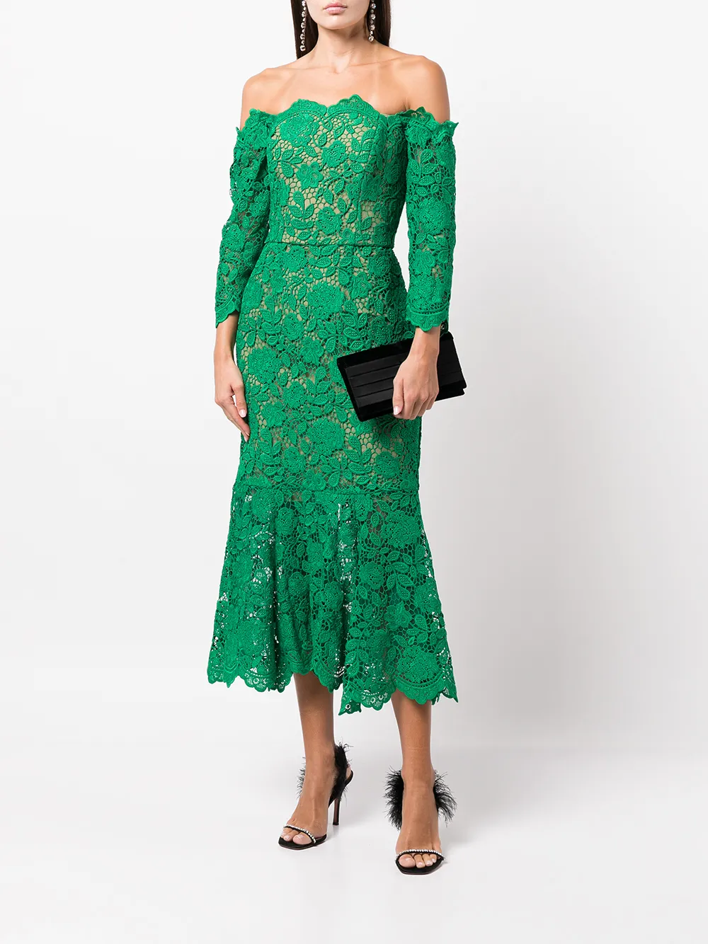 Marchesa Notte Off-shoulder jurk - Groen