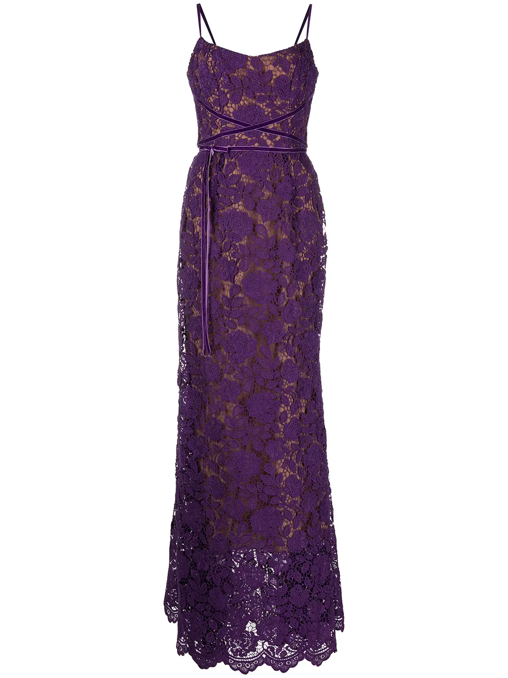 

Marchesa Notte vestido de fiesta de encaje sin mangas - Morado