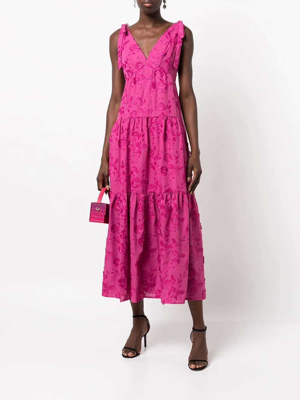 marchesa notte floral appliqué midi gown