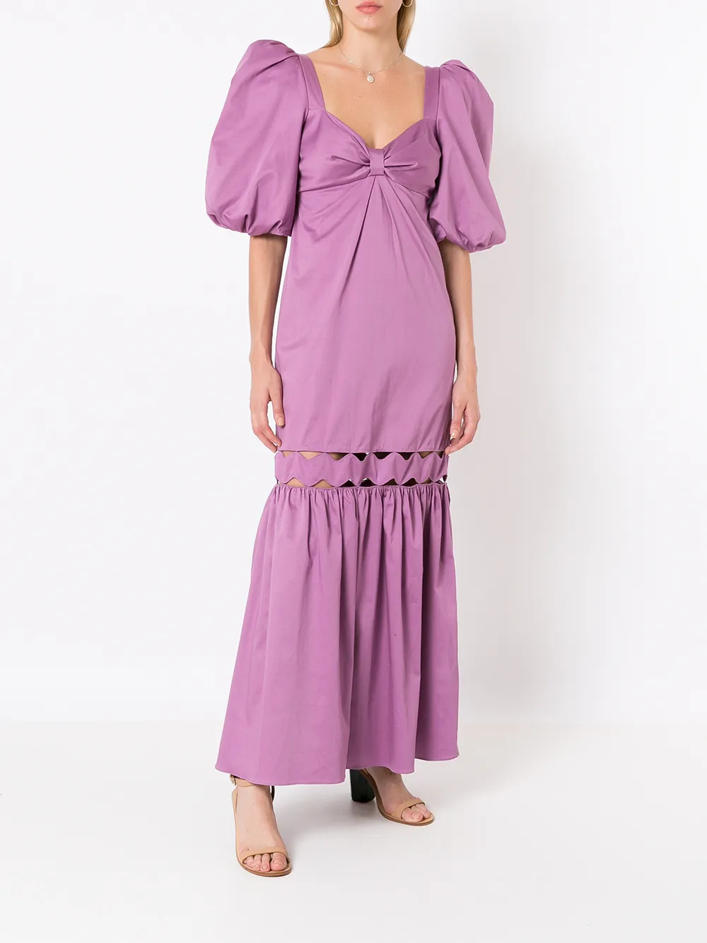 Shop Adriana Degreas Cut-out Detail Puff-sleeve Dress In Purple