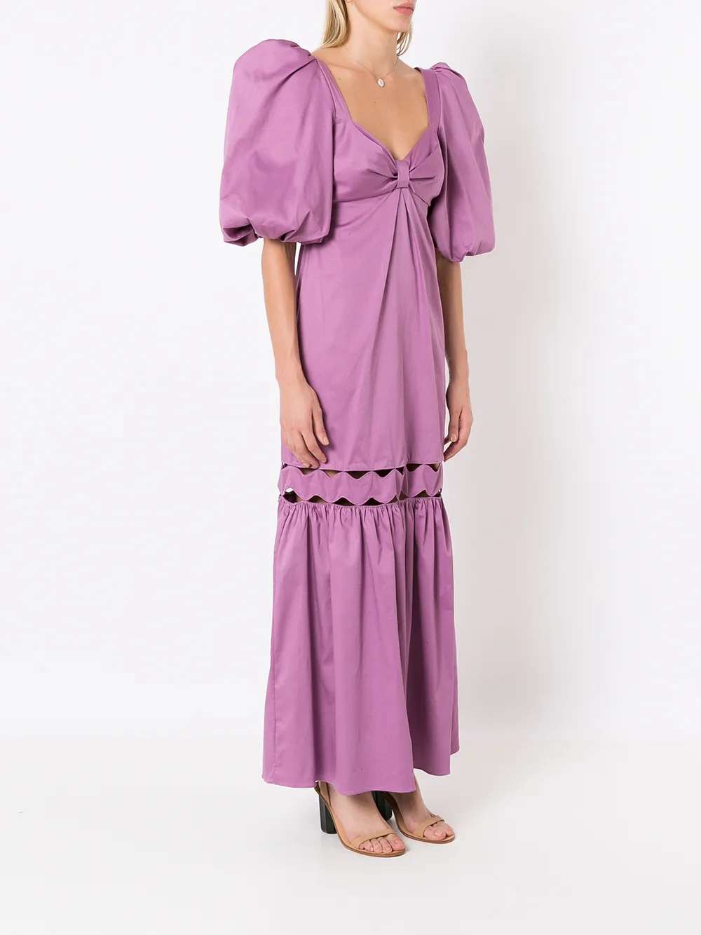 Shop Adriana Degreas Cut-out Detail Puff-sleeve Dress In Purple