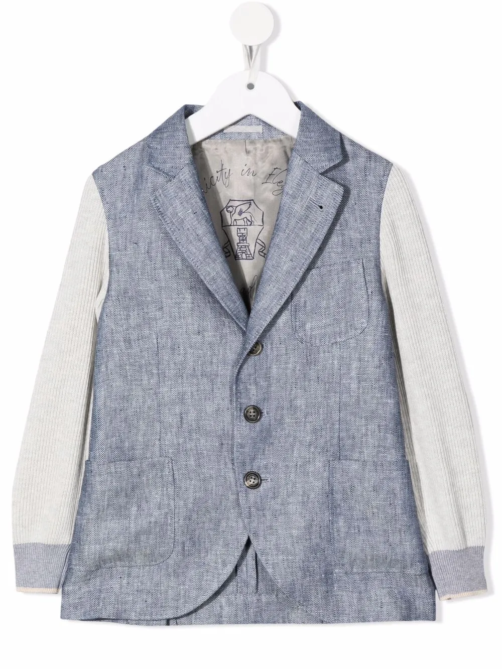 

Brunello Cucinelli Kids contrast-sleeve herringbone blazer - Blue