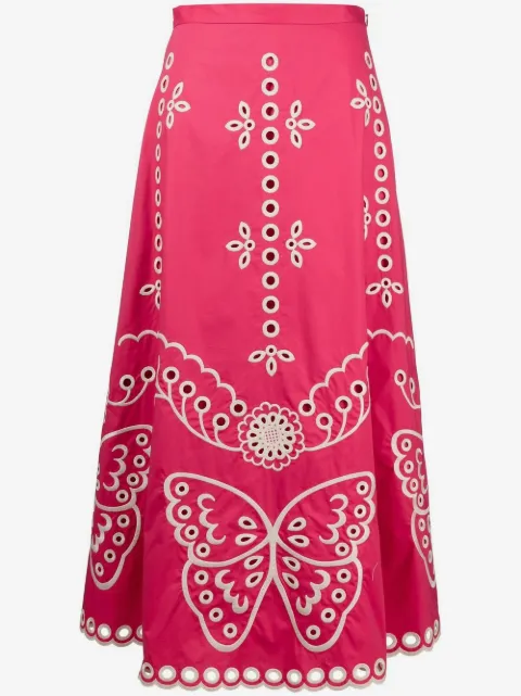 RED Valentino falda acampanada con mariposas bordadas