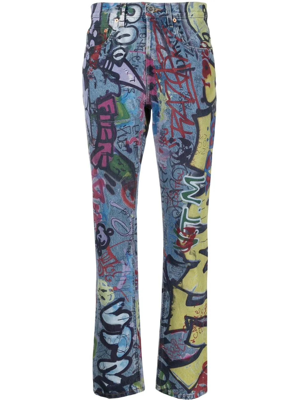 

VETEMENTS pantalones rectos con estampado de grafiti - Azul