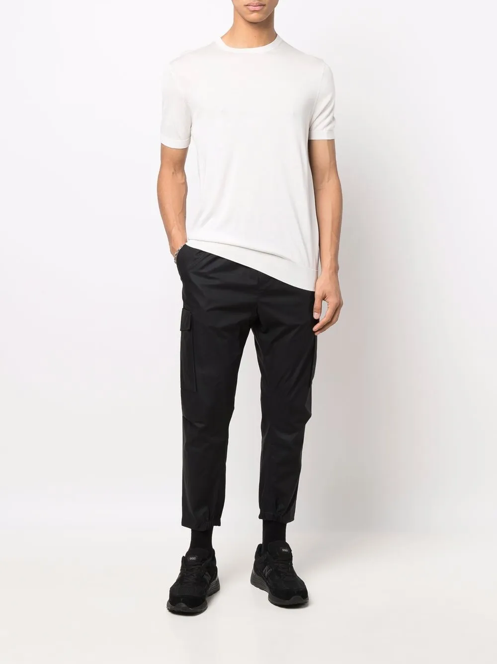 Low Brand T-shirt met geribbelde afwerking - Wit