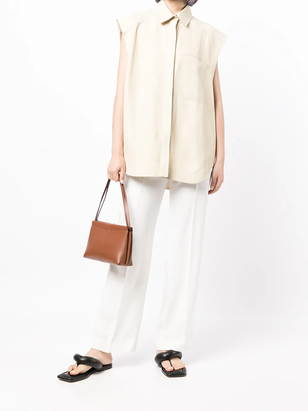 Loulou Studio Mouwloze blouse - Beige