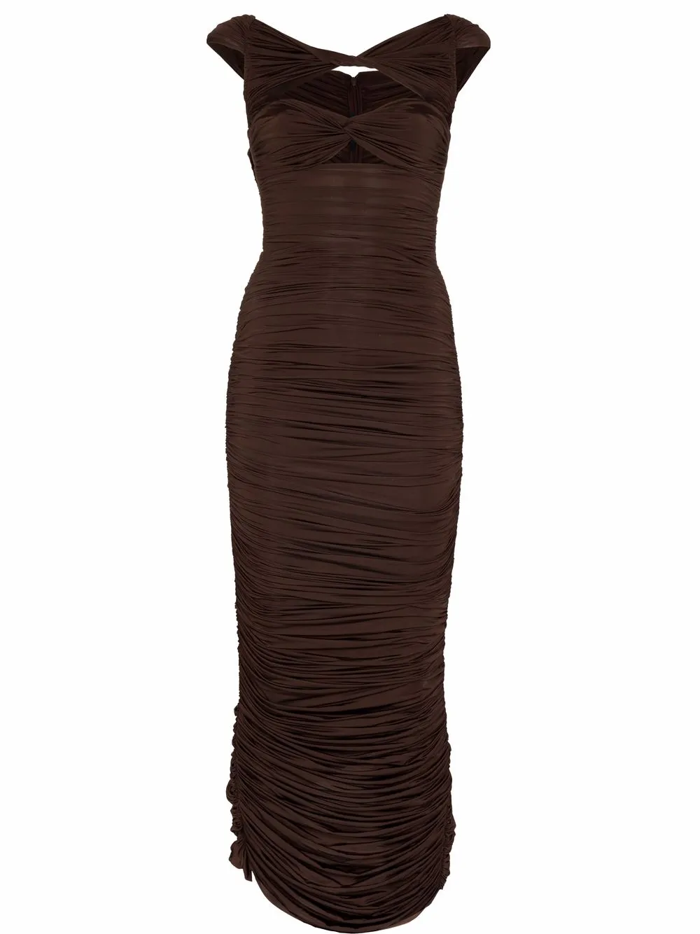 

Alex Perry Knox off-shoulder ruched midi dress - Brown