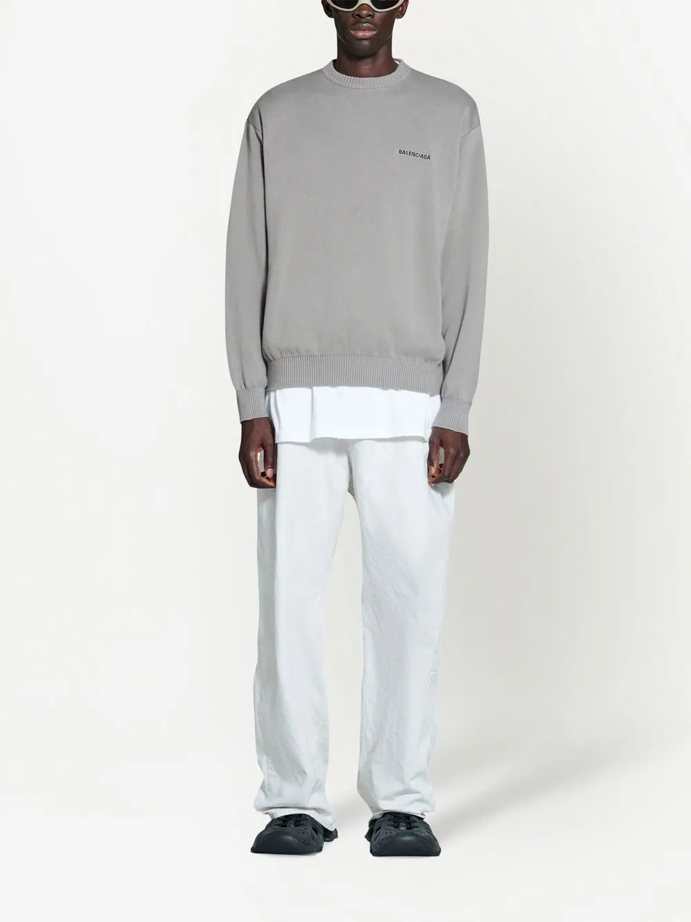 Shop Balenciaga Logo-embroidered Sweatshirt In Grey