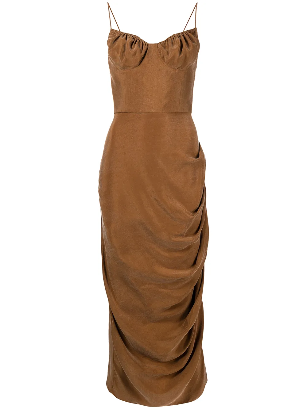 

Aleksandre Akhalkatsishvili draped gathered-cup midi dress - Brown