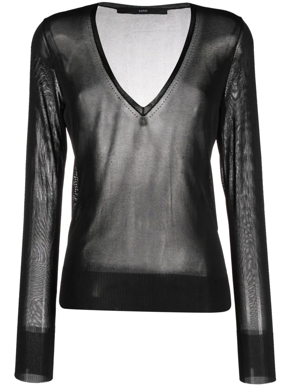 

SAPIO semi-sheer fine-knit V-neck jumper - Black