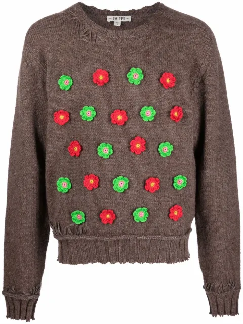 Phipps pull en maille à appliques de fleurs