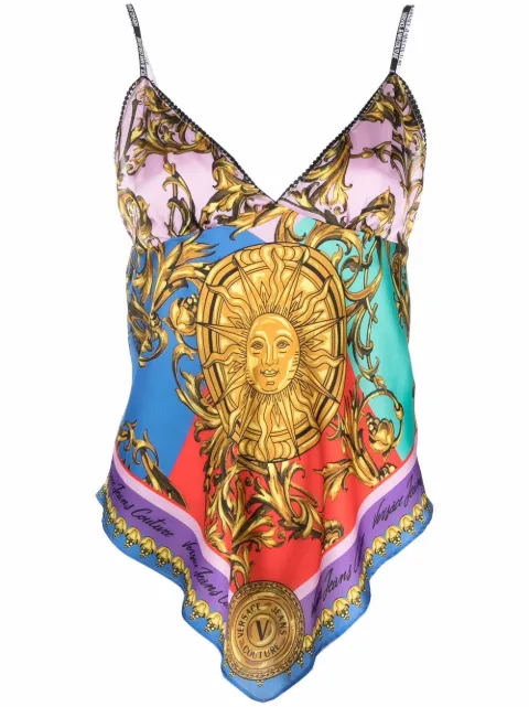 Versace Jeans Couture baroque-print handkerchief-hem top