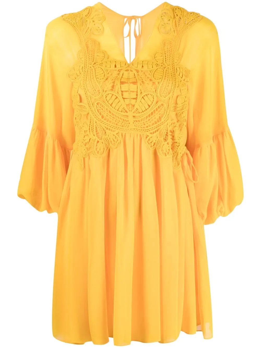 

Self-Portrait vestido de encaje con cuello en V - Amarillo
