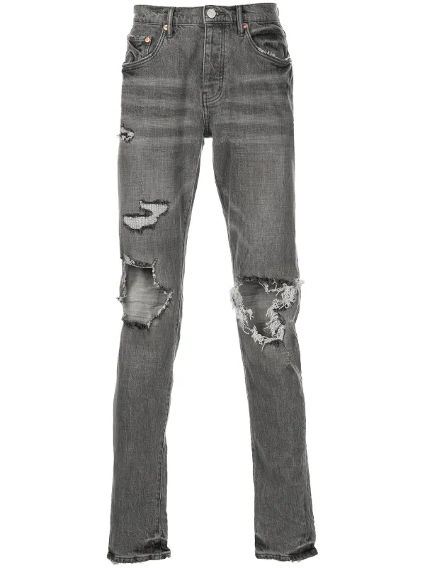 PURPLE BRAND ダメージ加工スリムフィットデニム Purple Brand ダメージ スリムジーンズ | グレー | FARFETCH JP