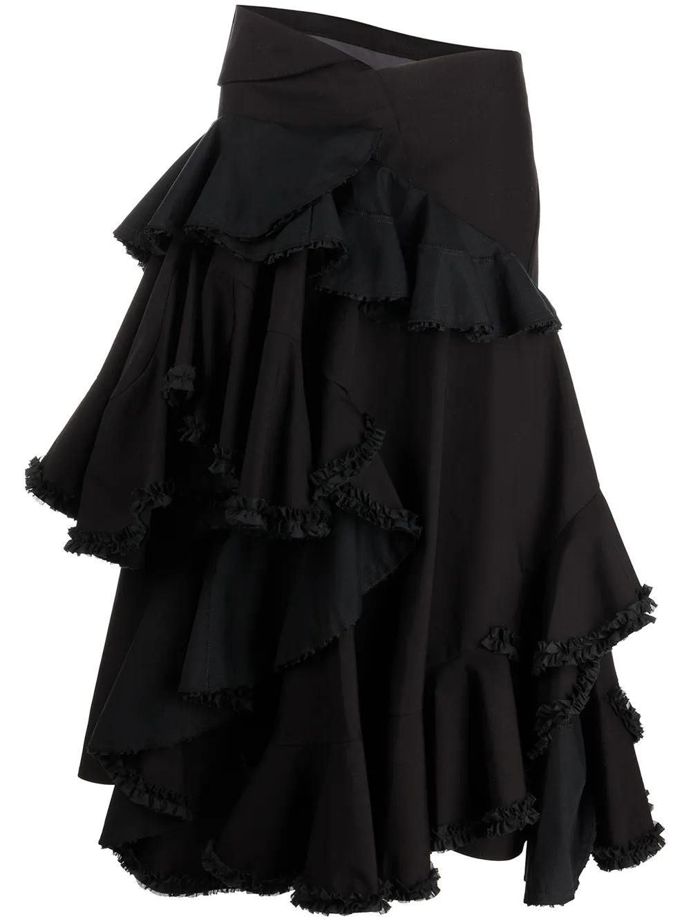 

Comme des Garçons TAO falda midi asimétrica con ribete de volantes - Negro