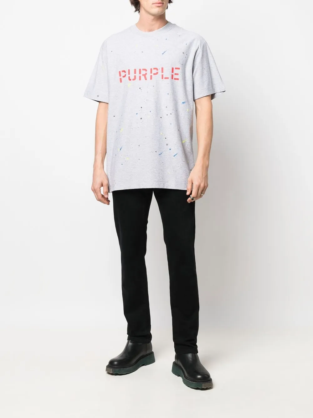 Purple Brand T-shirt met verfspatten - Grijs
