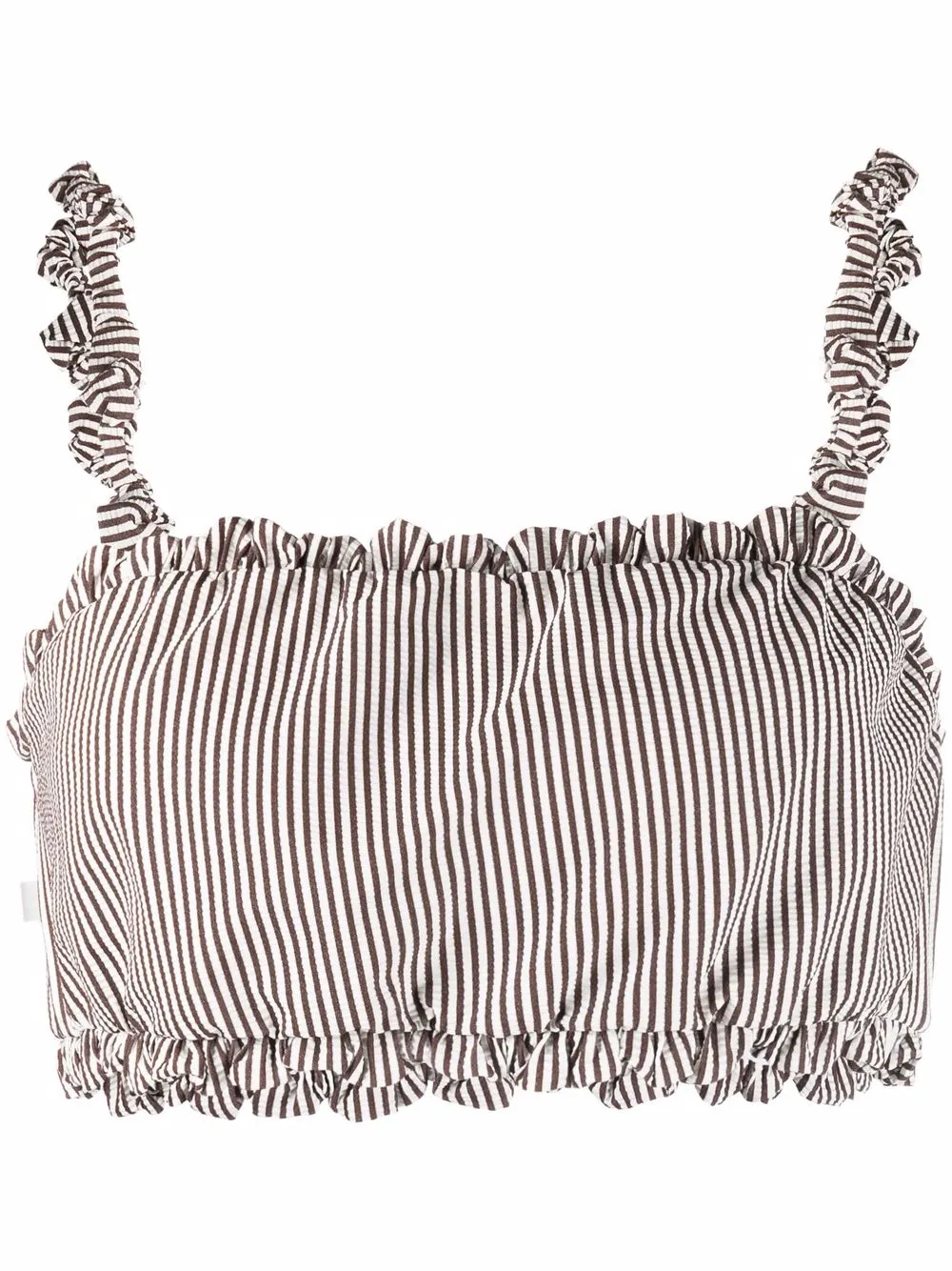 

GANNI ruched striped bikini top - Brown