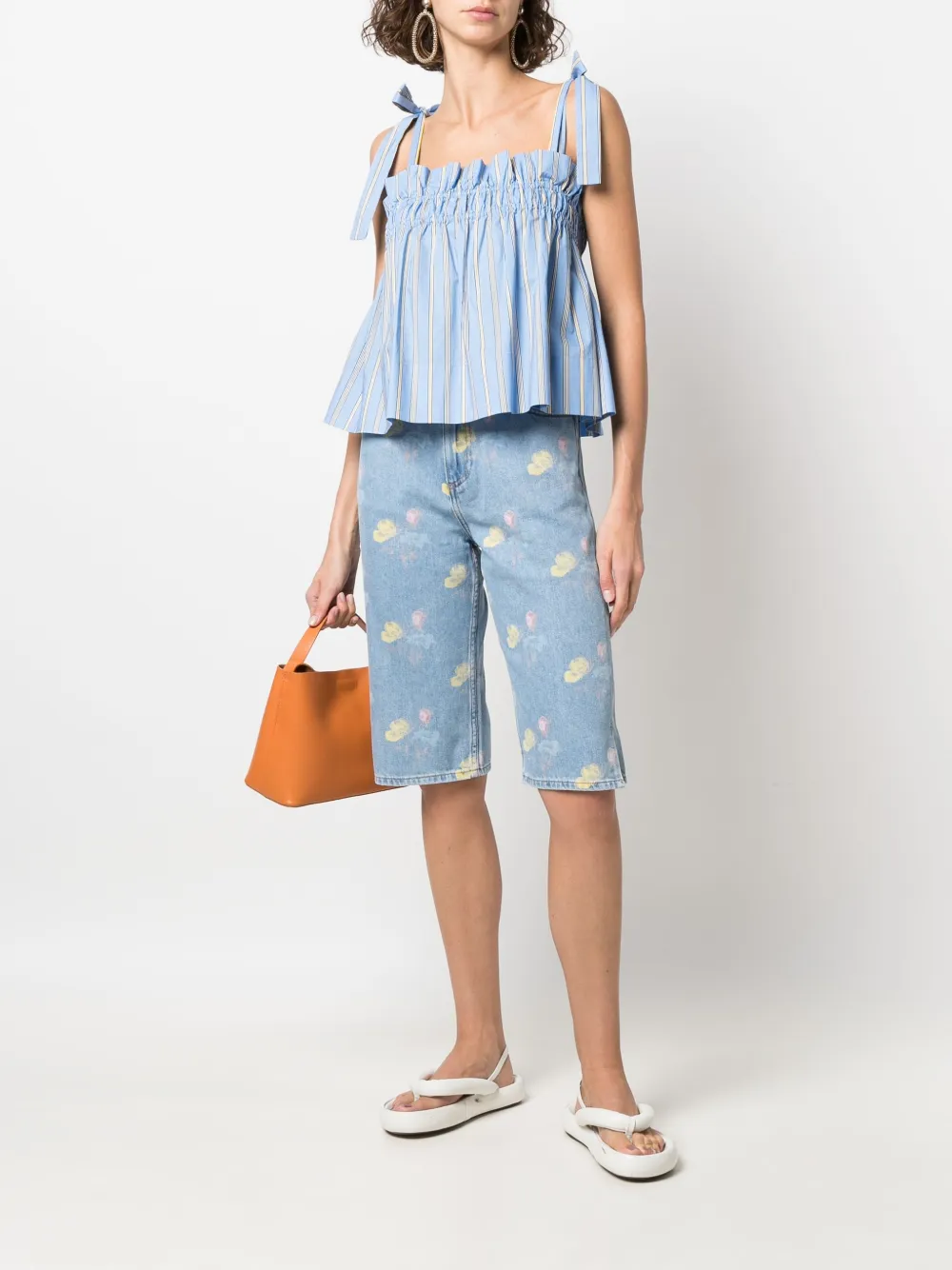 GANNI Shorts met bloemenprint - Blauw