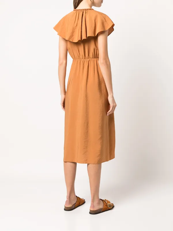 Vince Ruffled Wrap Midi Dress Orange
