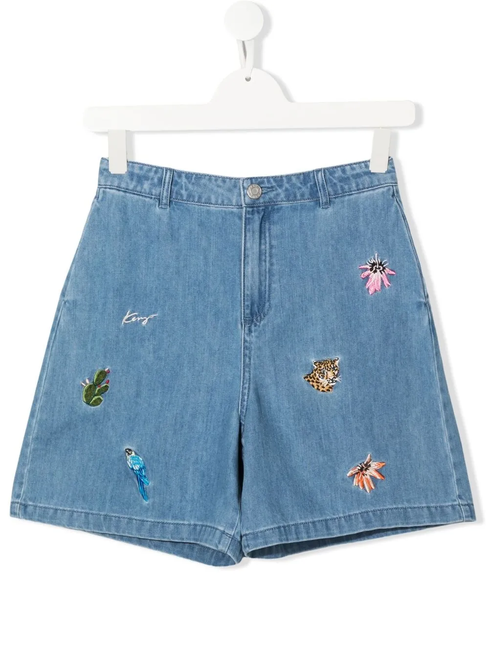 

Kenzo Kids Spring motif-embroidered denim shorts - Blue