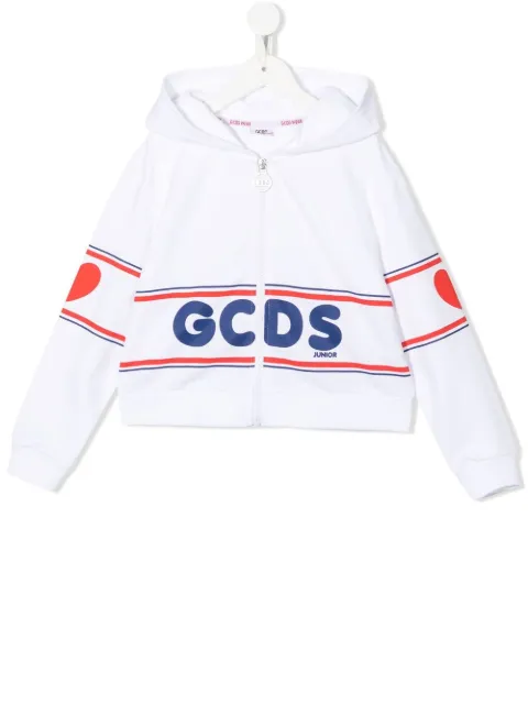 Gcds Kids logo-print zip-up hoodie