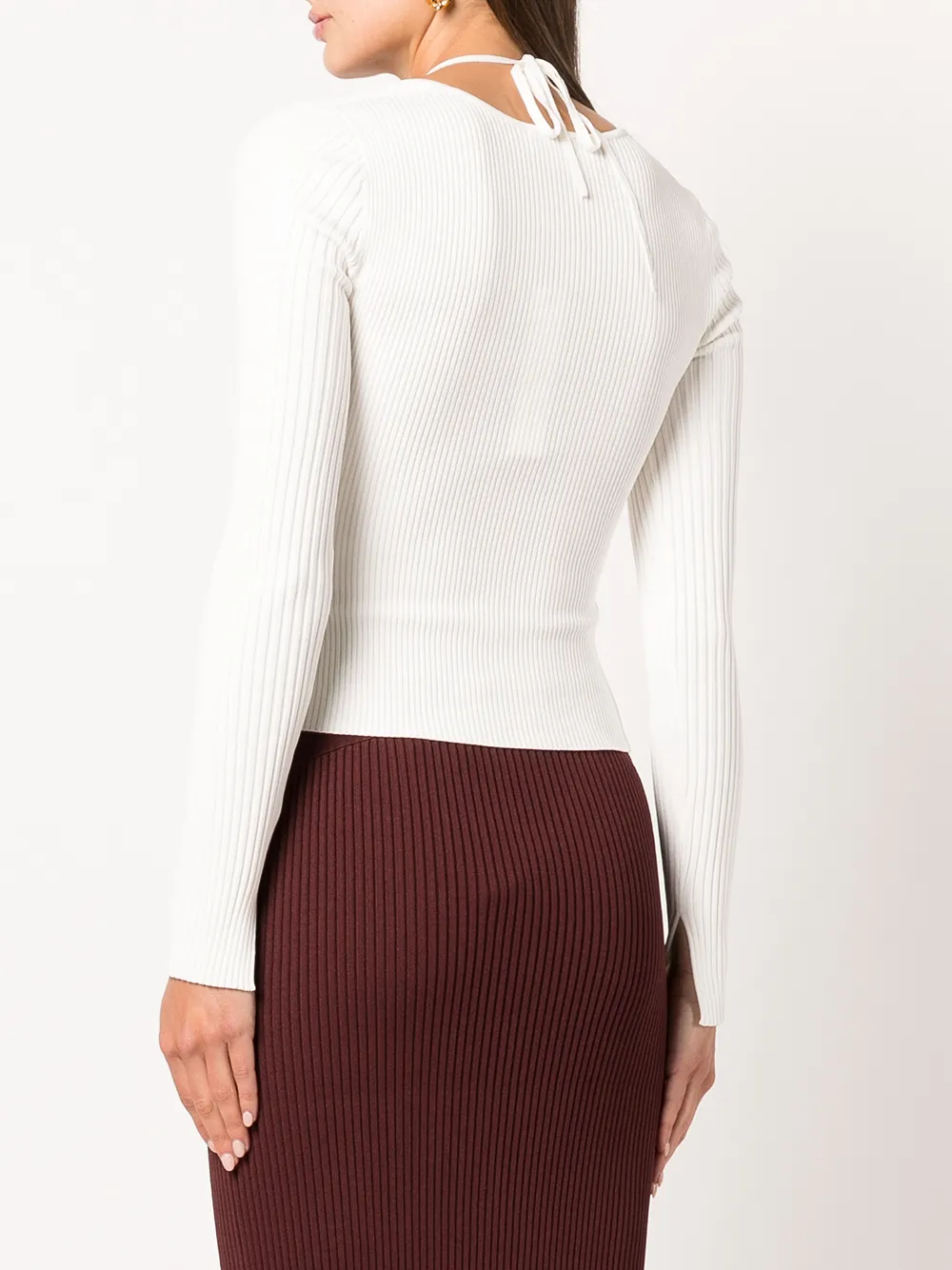 SIMKHAI Alexia Cut-out Detail Knitted Top in White, view 4