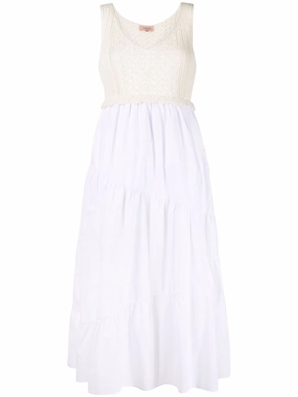 

TWINSET knitted bodice poplin midi dress - White
