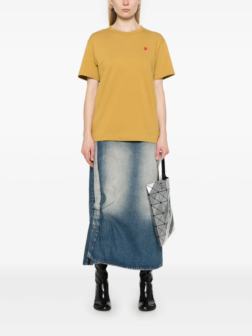  Comme Des Garçons Play T Shirt Mit Logo Patch   Grün 
