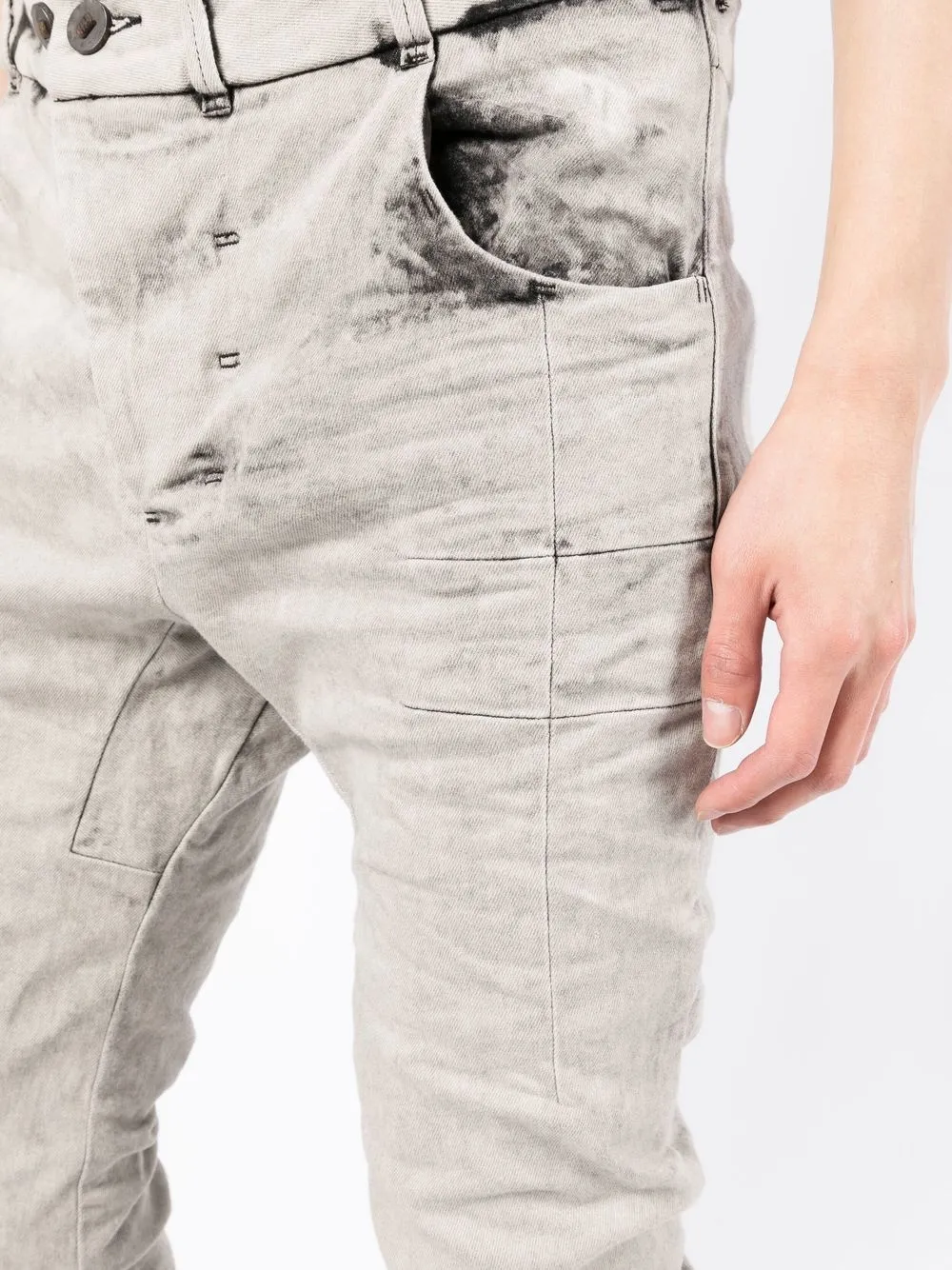 Shop Boris Bidjan Saberi Ruched Skinny-fit Jeans In Grau