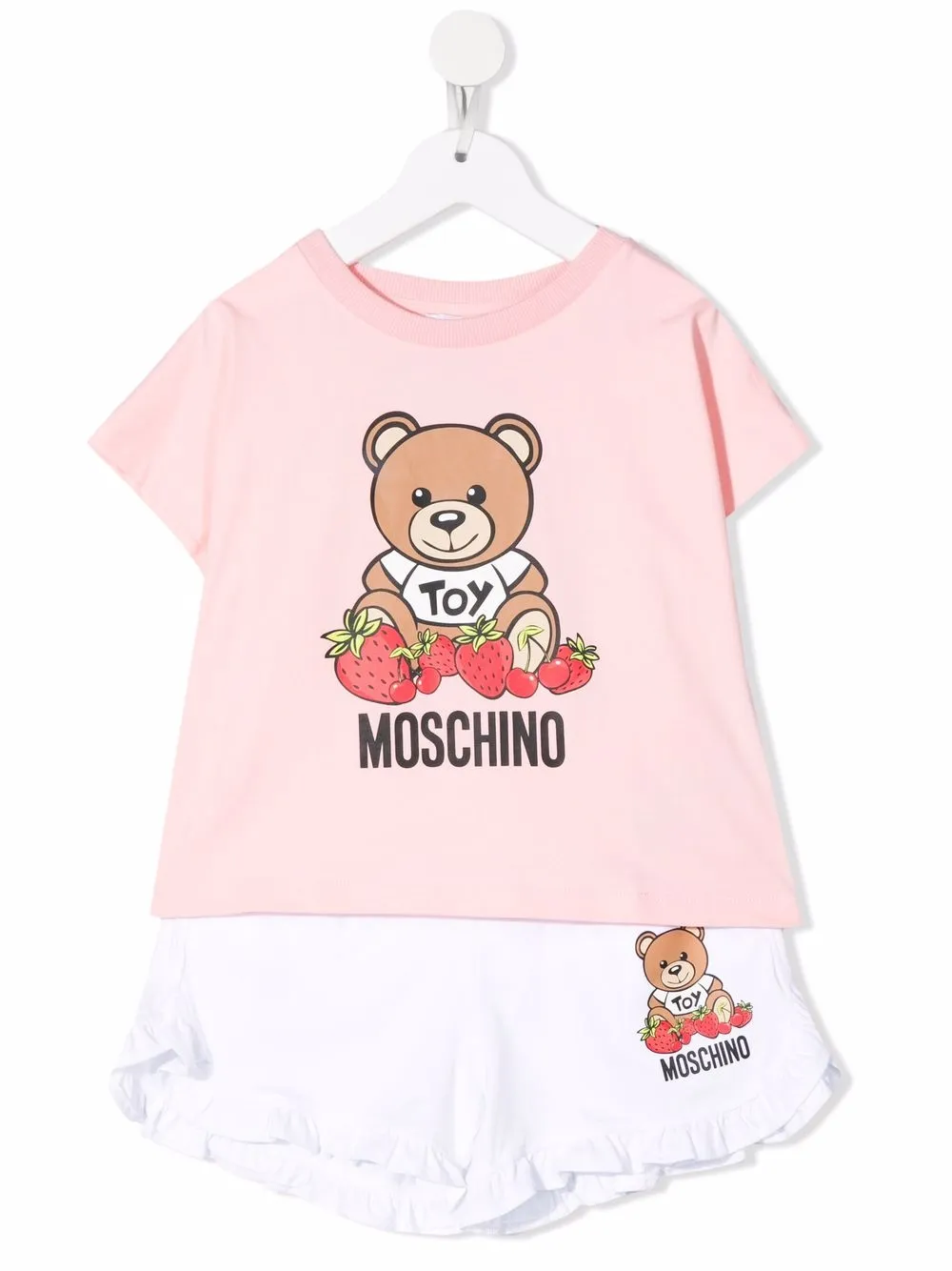 

Moschino Kids set de shorts con volantes y estampado Teddy - Rosado