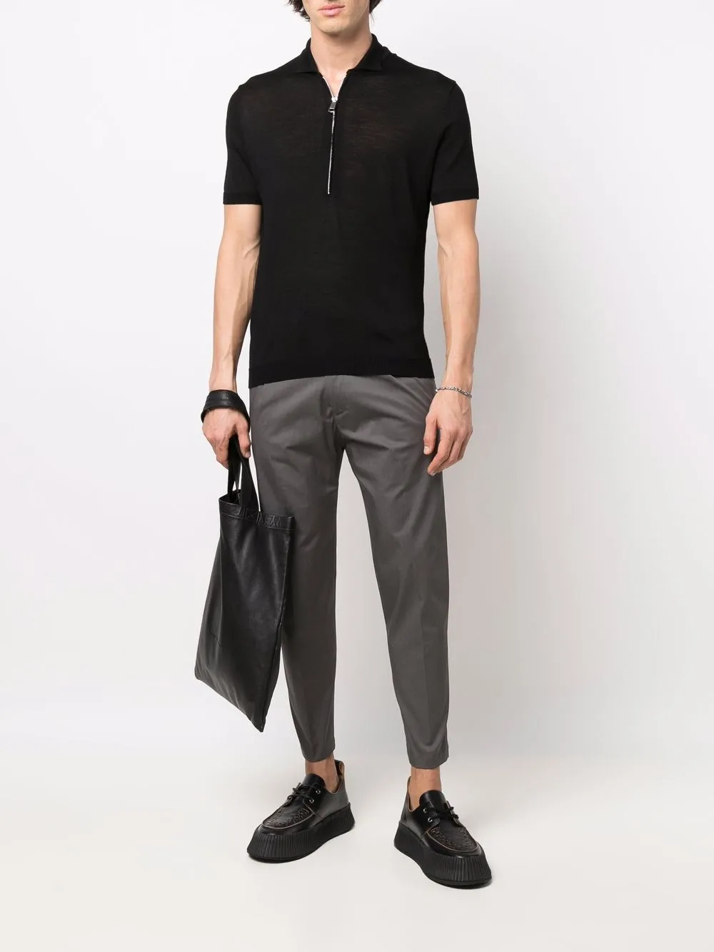 Low Brand Poloshirt met halve rits - Zwart
