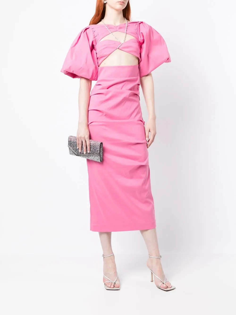 Rachel Gilbert Jurk met korte pofmouwen - Roze
