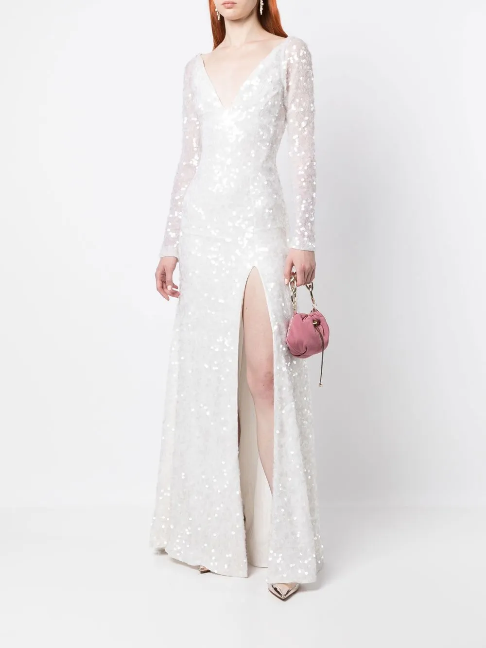 Rachel Gilbert Lange jurk met pailletten - Wit