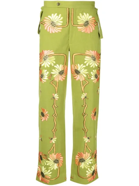 BODE Victorian floral-embroidered trousers
