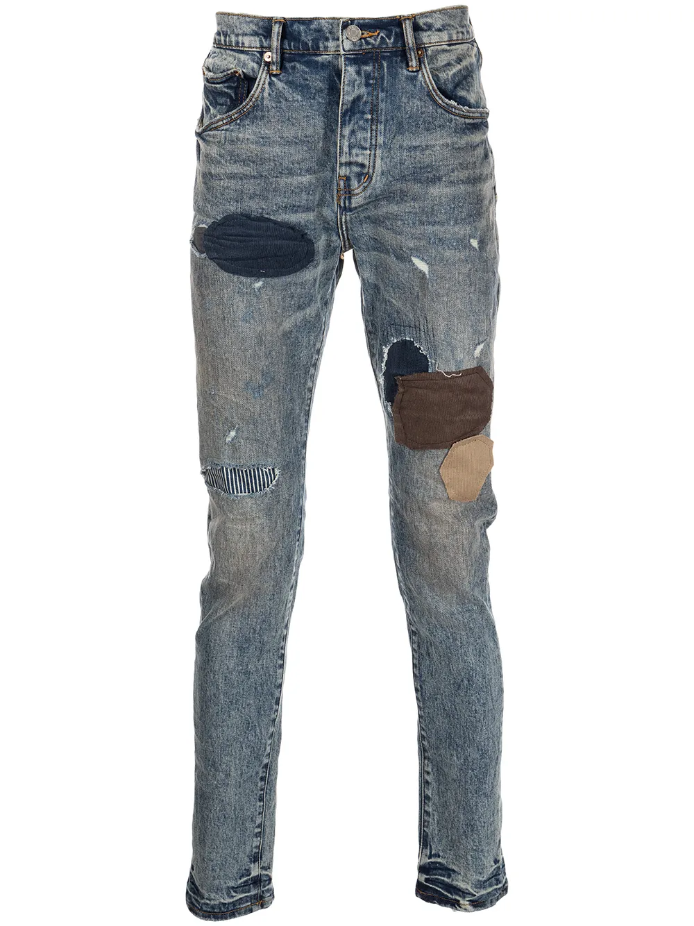 patchwork low-rise slim jeans