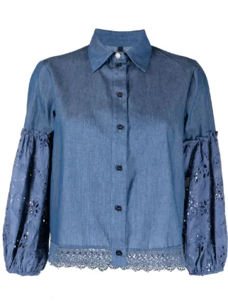 LIU JO Denim Broderie Blouse Farfetch