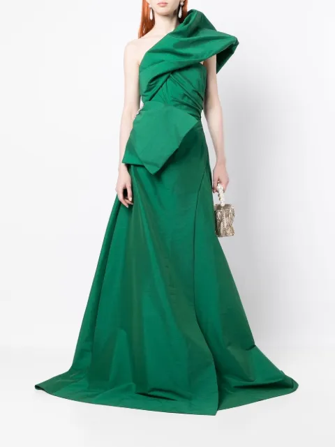 Rachel Gilbert Archer asymmetric neck gown 22SSRG61230GRN - 1