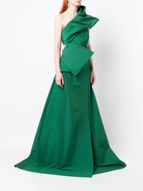 Rachel Gilbert Archer asymmetric neck gown 22SSRG61230GRN - 2