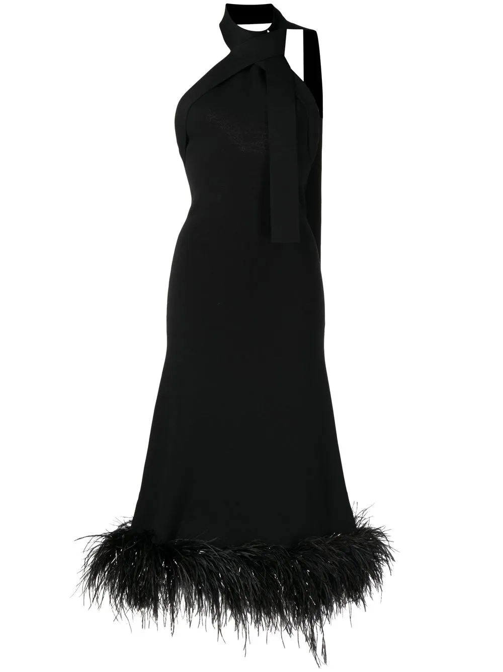 

Rachel Gilbert Rita feather-trim halterneck dress - Black