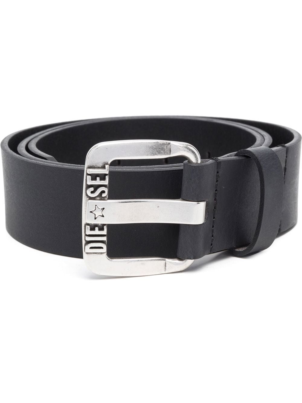 Diesel Logo-buckle Buffalo Leather Belt In Black