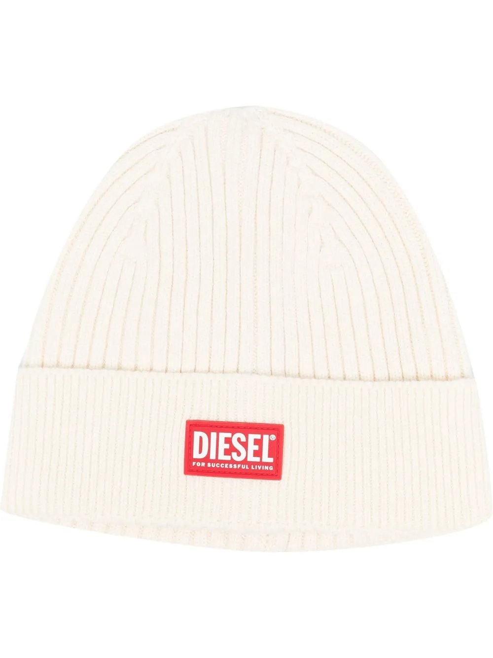 

Diesel ribbed logo-patch beanie - White