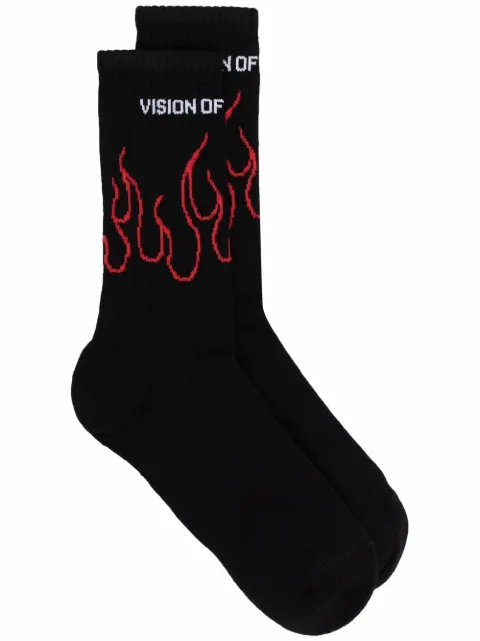 Vision Of Super calcetines con motivo de llamas en intarsia
