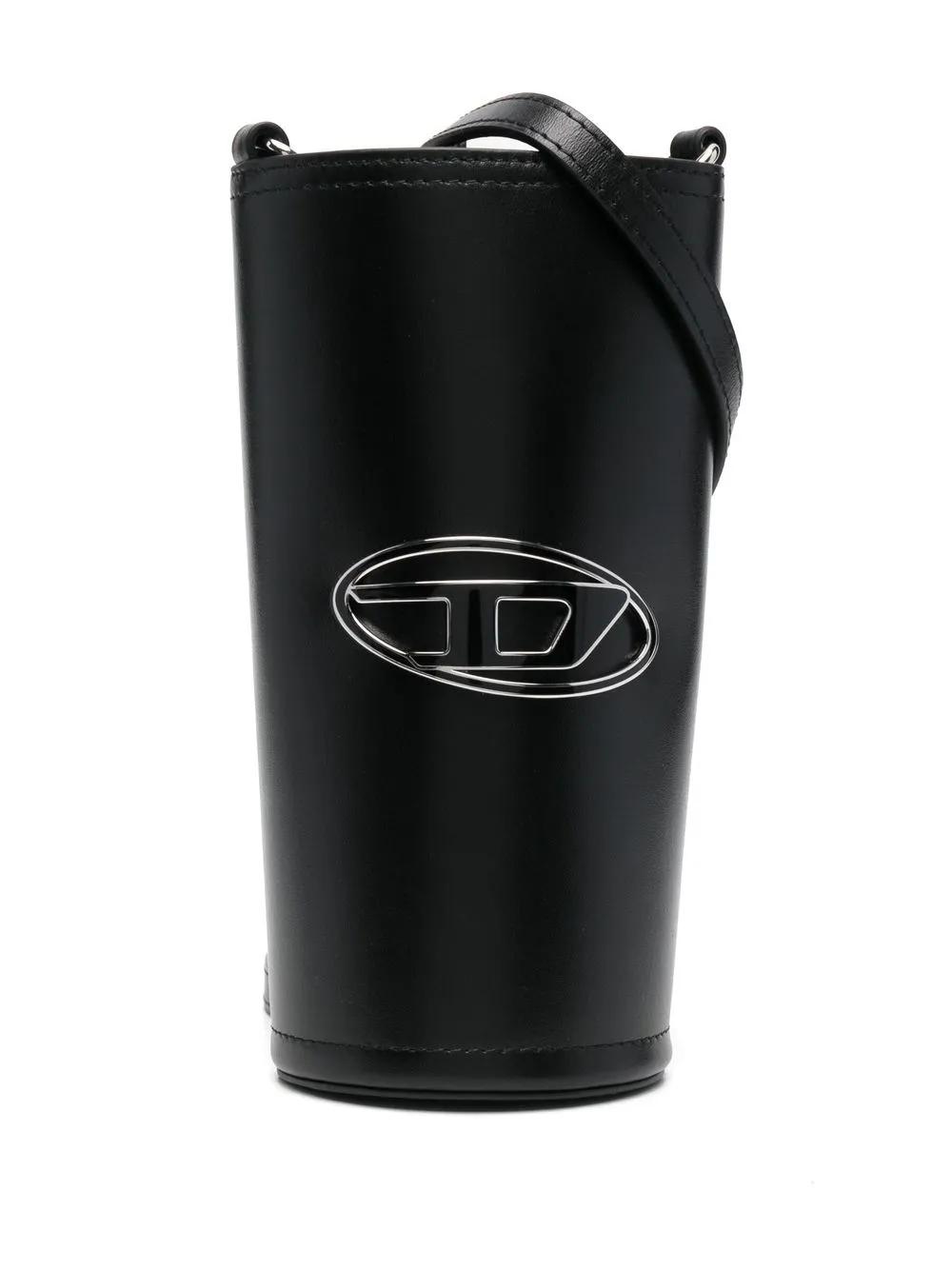 

Diesel logo-plaque leather bottle holder - Black