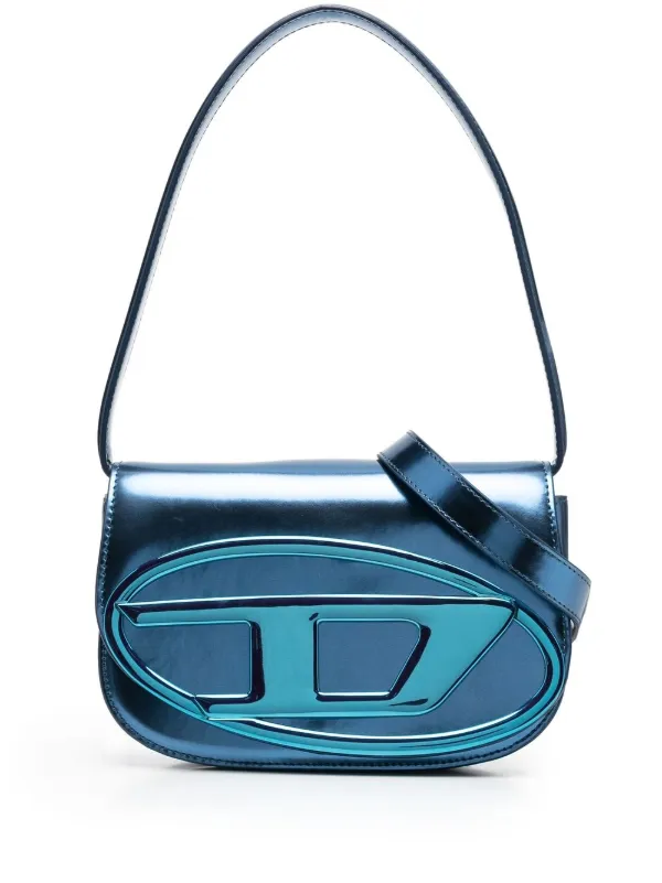 Diesel 1DR XS Mini Bag with D Plaque Silver in Mirrored Leather with Silver-tone  - US